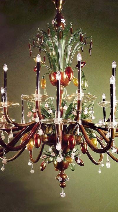 Very Large Multi Color Hand Blown Murano Venetian Glass Chandelier
