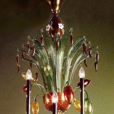 Very Large Multi Color Hand Blown Murano Venetian Glass Chandelier