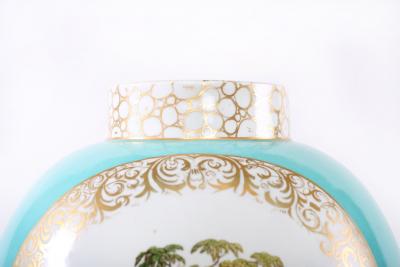 Very Large Pair Gilt Porcelain Covered Decorative Urns Pieces