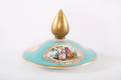 Very Large Pair Gilt Porcelain Covered Decorative Urns Pieces