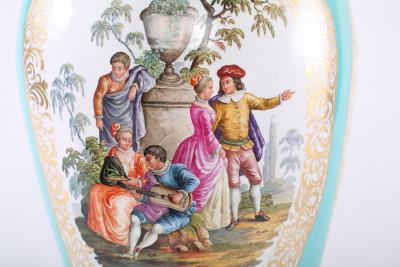 Very Large Pair Gilt Porcelain Covered Decorative Urns Pieces