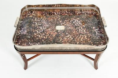 Very Large Plated High Border Tray Table Tortoise Shell Interior