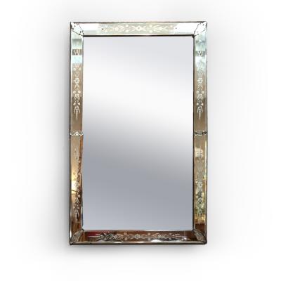 Very Large Scale Etched Glass Frame Venetian Mirror Italy circa 1900