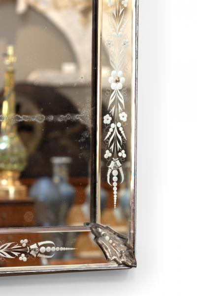 Very Large Scale Etched Glass Frame Venetian Mirror Italy circa 1900