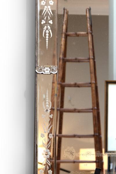 Very Large Scale Etched Glass Frame Venetian Mirror Italy circa 1900