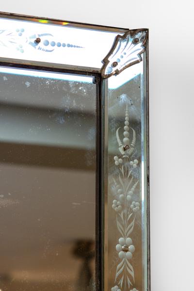 Very Large Scale Etched Glass Frame Venetian Mirror Italy circa 1900