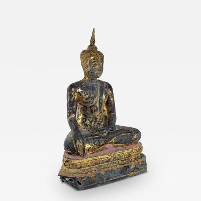 Very Large Seated Buddha in Bronze with Gilt Lacquer