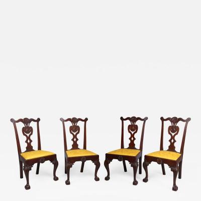 Very Rare Set Of Four Highly Carved Chippendale Mahogany Side Chairs
