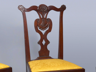 Very Rare Set Of Four Highly Carved Chippendale Mahogany Side Chairs