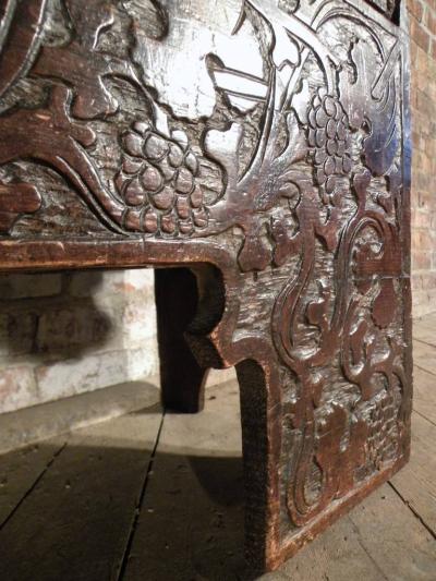 Very Rare Swiss or German Late Gothic early 16th century Flachschnitz Bench