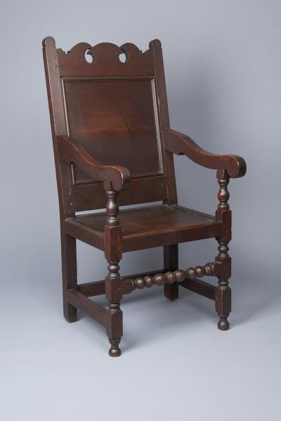 Very Rare Walnut Wm and Mary Wainscot Arm Chair