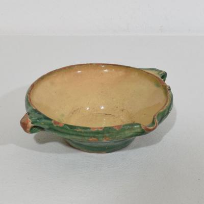 Very Small 19th Century French Green Yellow Glazed Terracotta Bowl or Tian