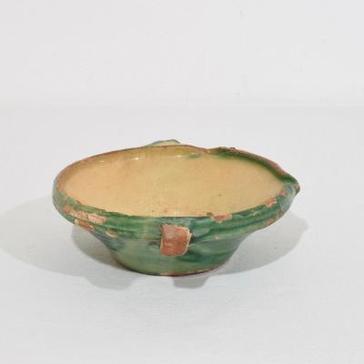 Very Small 19th Century French Green Yellow Glazed Terracotta Bowl or Tian