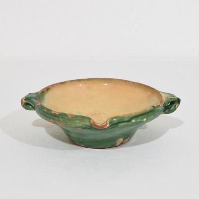 Very Small 19th Century French Green Yellow Glazed Terracotta Bowl or Tian