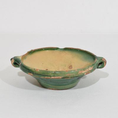 Very Small 19th Century French Green Yellow Glazed Terracotta Bowl or Tian