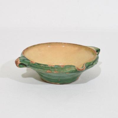 Very Small 19th Century French Green Yellow Glazed Terracotta Bowl or Tian