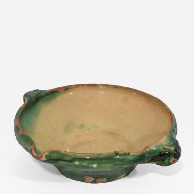 Very Small 19th Century French Green Yellow Glazed Terracotta Bowl or Tian