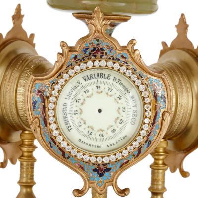 Very fine and rare green onyx porcelain cloisonn enamel ormolu mantel clock