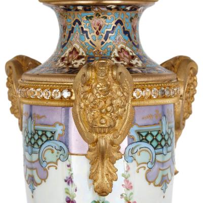 Very fine and rare green onyx porcelain cloisonn enamel ormolu mantel clock