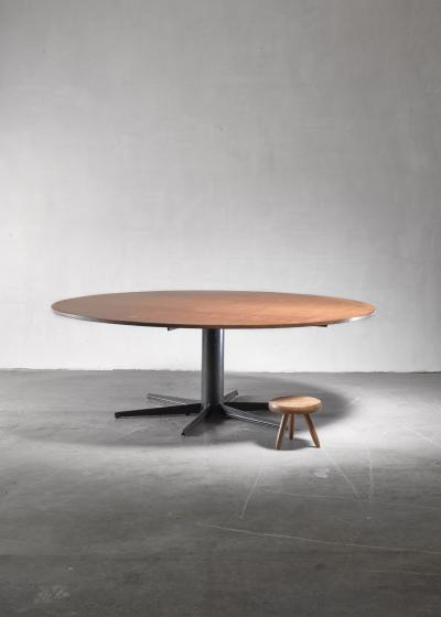 Very large 225 cm diameter round industrial table Dutch 1950s 60s