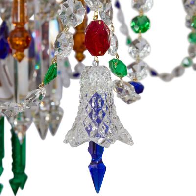 Very large Bohemian Belle poque style coloured cut glass chandelier