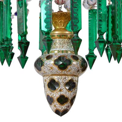 Very large Bohemian Belle poque style coloured cut glass chandelier
