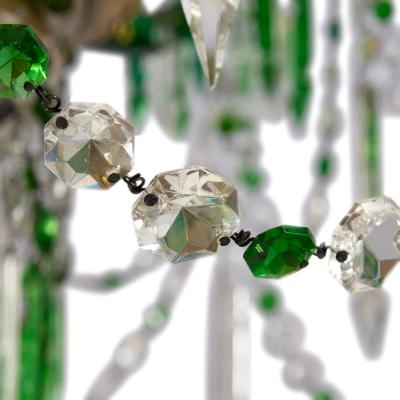 Very large Bohemian clear and green cut glass chandelier