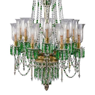 Very large Bohemian clear and green cut glass chandelier