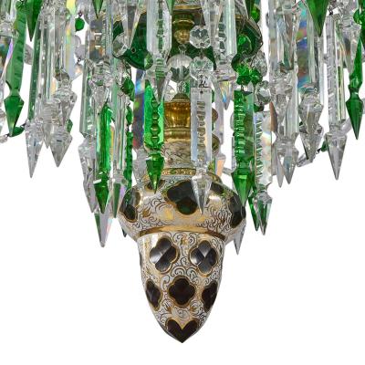 Very large Bohemian clear and green cut glass chandelier