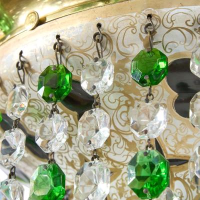 Very large Bohemian clear and green cut glass chandelier