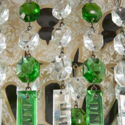 Very large Bohemian clear and green cut glass chandelier