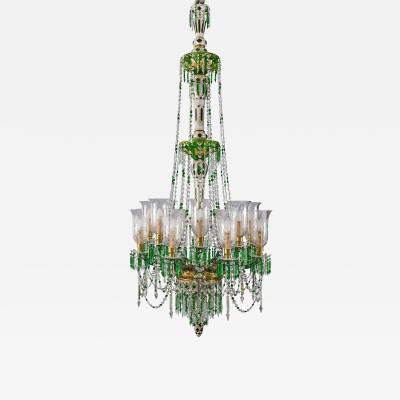 Very large Bohemian clear and green cut glass chandelier