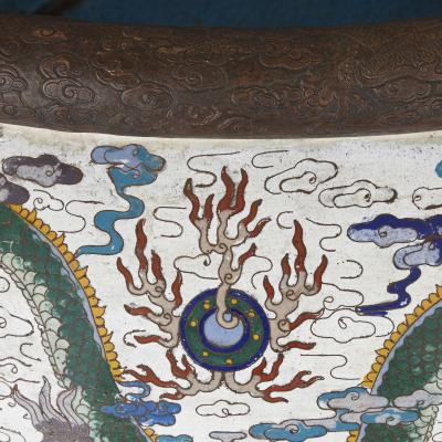 Very large Chinese enamel jardini re on hardwood stand