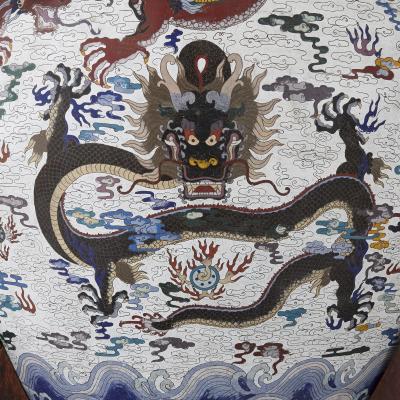 Very large Chinese enamel jardini re on hardwood stand