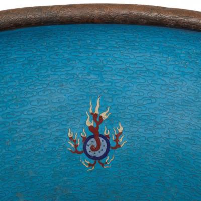 Very large Chinese enamel jardini re on wooden stand