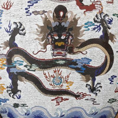 Very large Chinese enamel jardini re on wooden stand