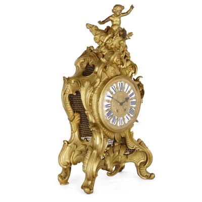 Very large French Louis XV style ormolu mantel clock