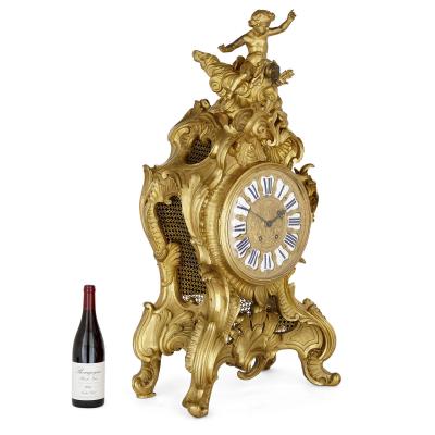 Very large French Louis XV style ormolu mantel clock