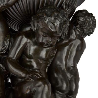 Very large Italian patinated bronze and carved wood sculptural jardini res