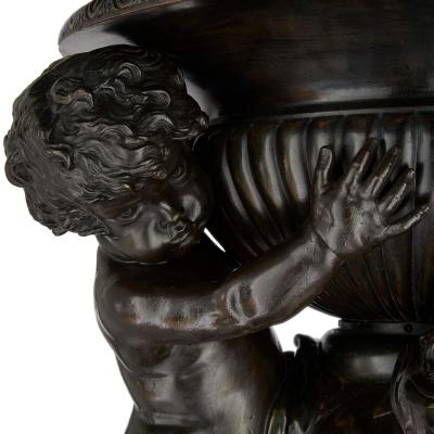 Very large Italian patinated bronze and carved wood sculptural jardini res