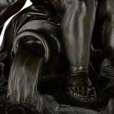 Very large Italian patinated bronze and carved wood sculptural jardini res