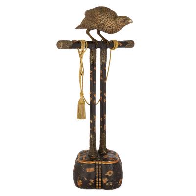Very large Japanese bronze hawk sculpture on a stand