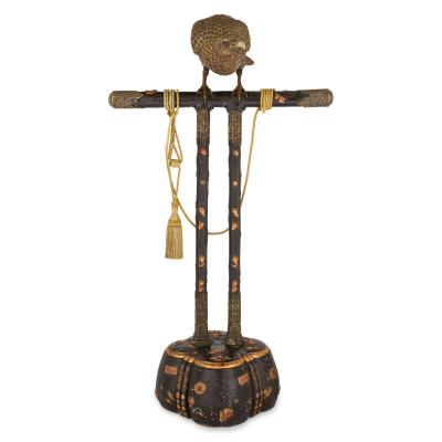 Very large Japanese bronze hawk sculpture on a stand