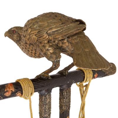 Very large Japanese bronze hawk sculpture on a stand