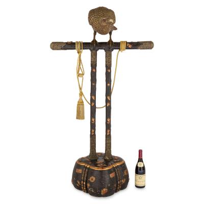 Very large Japanese bronze hawk sculpture on a stand