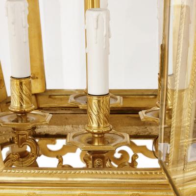 Very large Napoleon III period Rococo style gilt bronze lantern