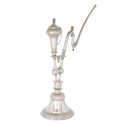 Very large Persian solid silver huqqa pipe