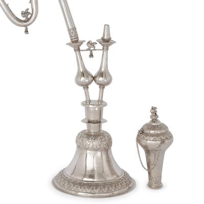 Very large Persian solid silver huqqa pipe