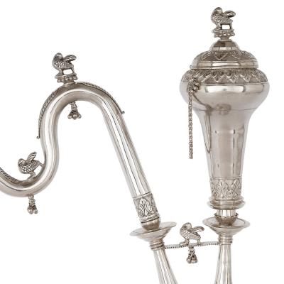 Very large Persian solid silver huqqa pipe