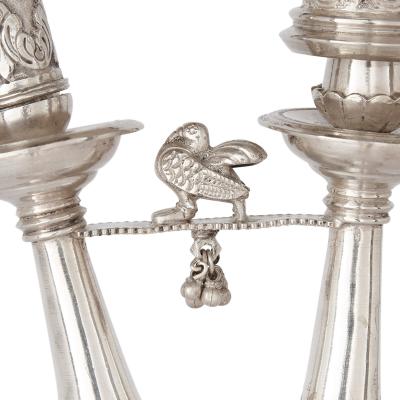 Very large Persian solid silver huqqa pipe